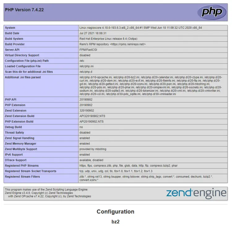 PHP Info page