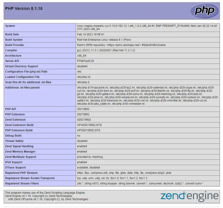 PHP Info page