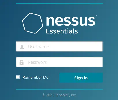 Login Screen for Nessus
