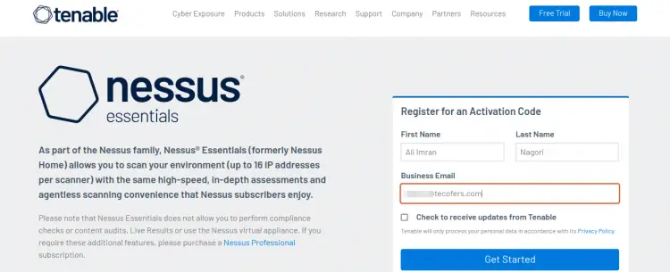 Registering with Nessus
