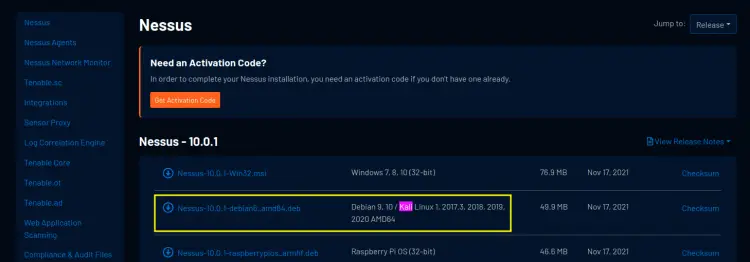 Downloading the Nessus file