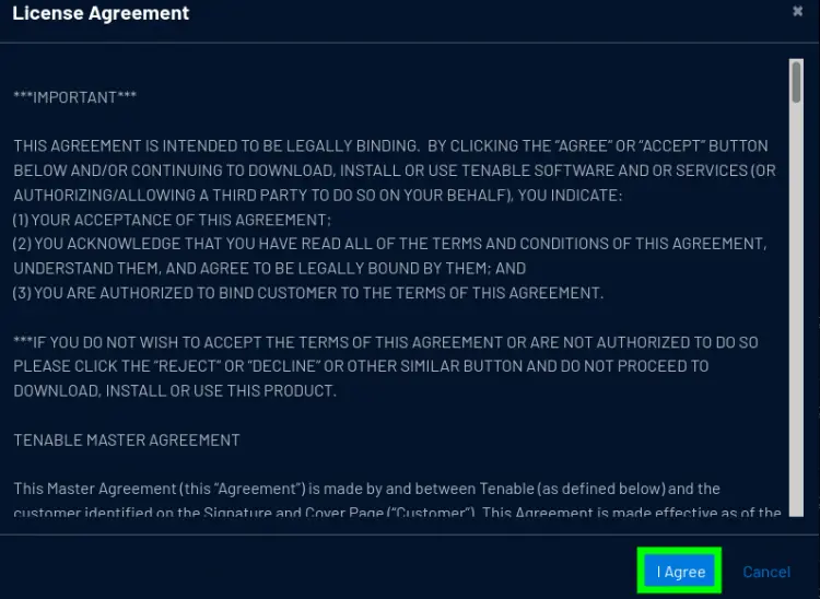 Accepting the License agreement