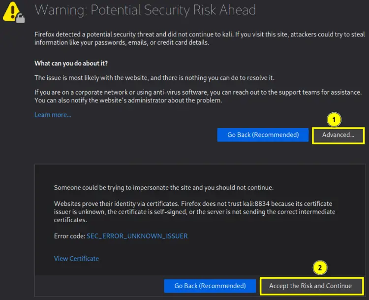 Nessus SSL warning