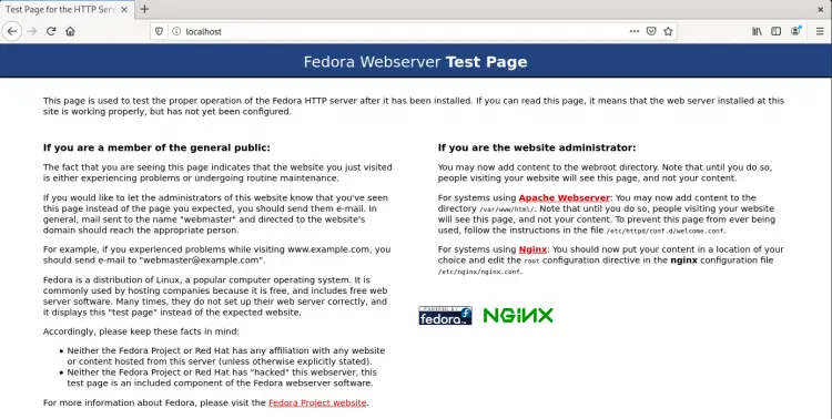 Fedora Default Nginx Page