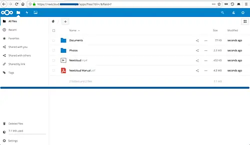Nextcloud dashboard