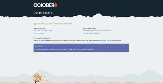 OctoberCMS successfully installed