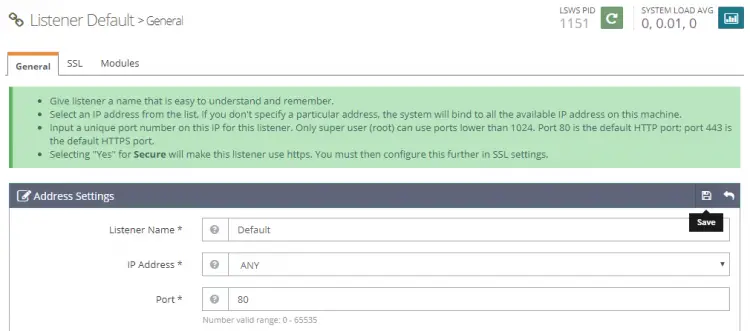 OpenLiteSpeed Listener Edit