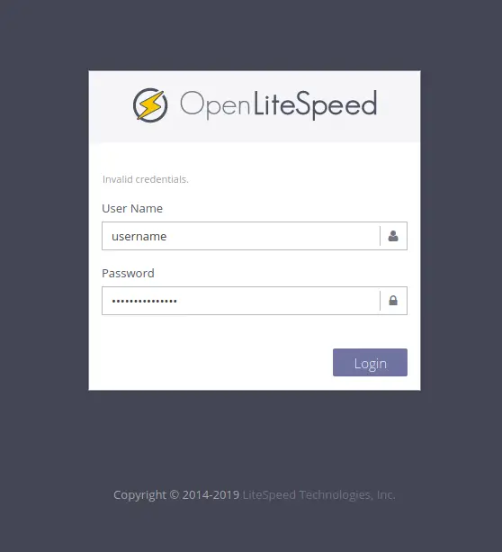 OpenLiteSpeed Login Page