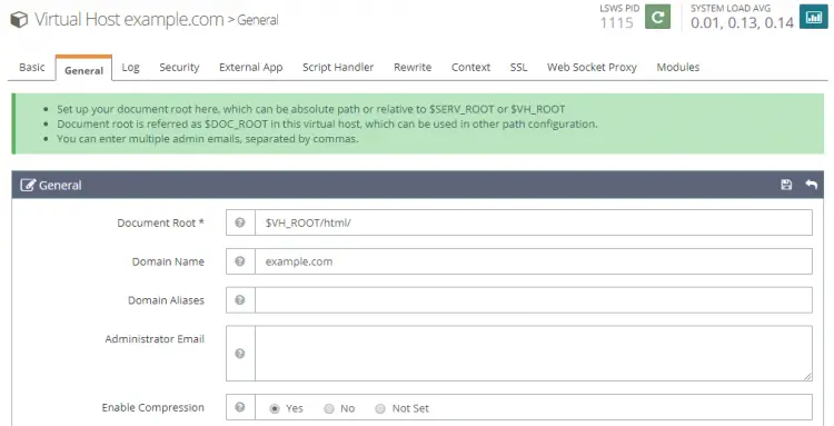 Virtual Host General Section