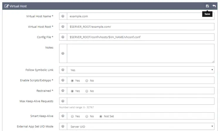 Virtual Host Settings