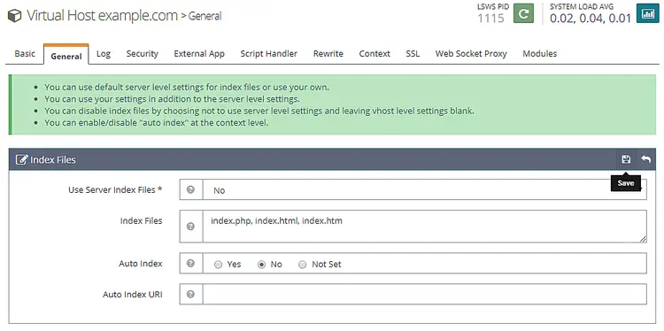 Configure use of server index files