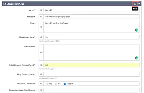 LSAPI PHP settings