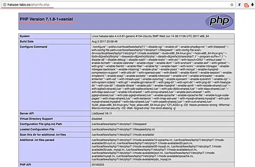 PHP info page on OpenLiteSpeed