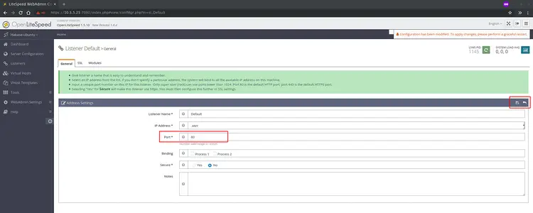 Change port that LiteSpeed listens to