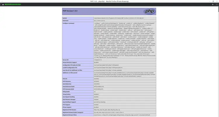 PHP info for PHP 7.4 on OpenLiteSpeed