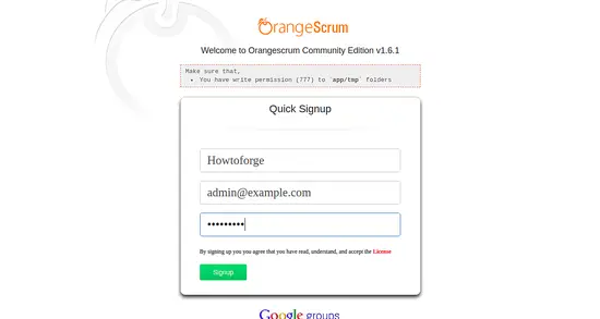 Sign up for admin account