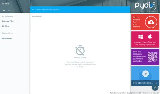 Pydio dashboard