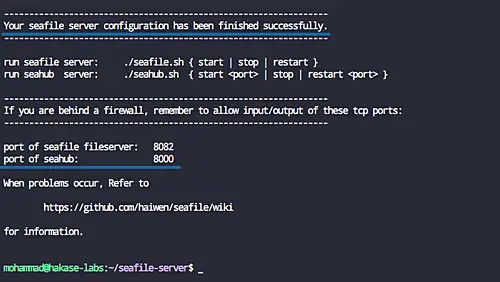 Seafile server installation complete