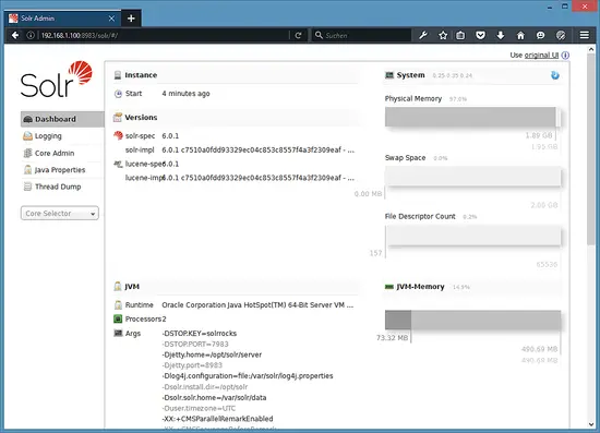 The Solr web interface.