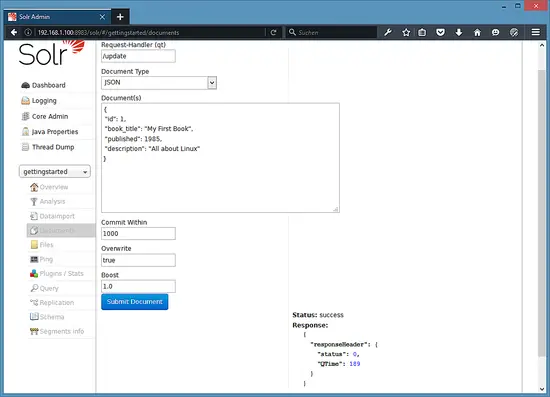 Submit a document to Solr.