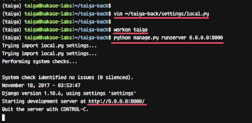 run taiga-back under the server public IP