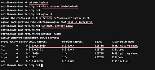 Configure nginx to listen on port 8080