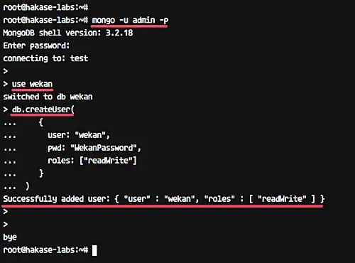 database and user for wekan installation