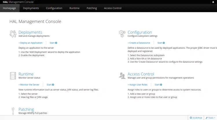 WildFly admin dashboard