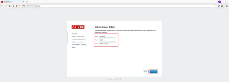 Zabbix server details