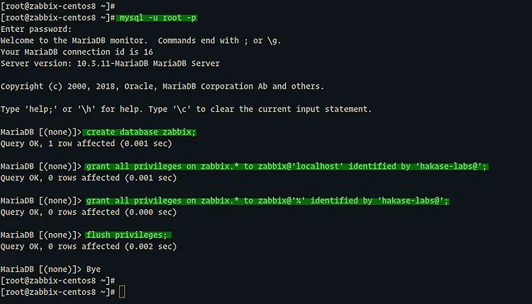 Create zabbix Database