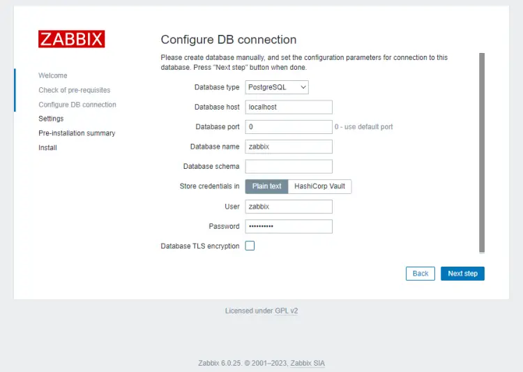 Zabbix Database details