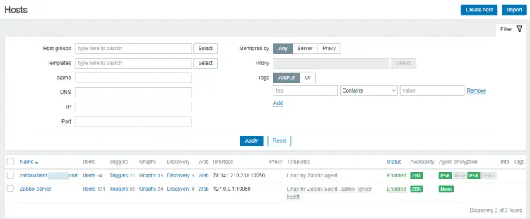 Zabbix Hosts List