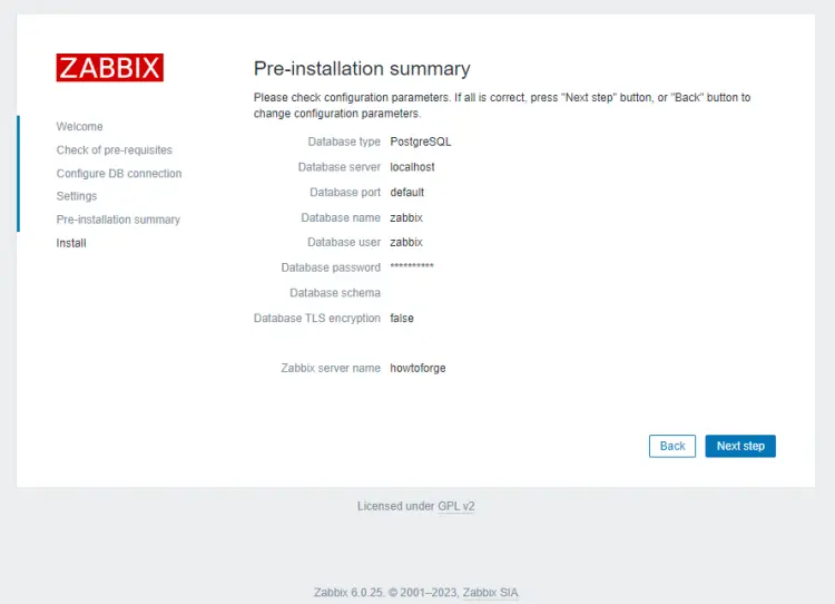 Zabbix Installation summary