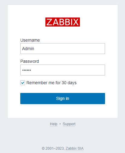 Zabbix Login Page