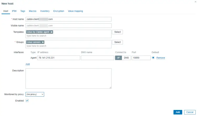 Zabbix New Host Popup