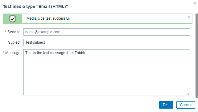 Zabbix Test Email Popup