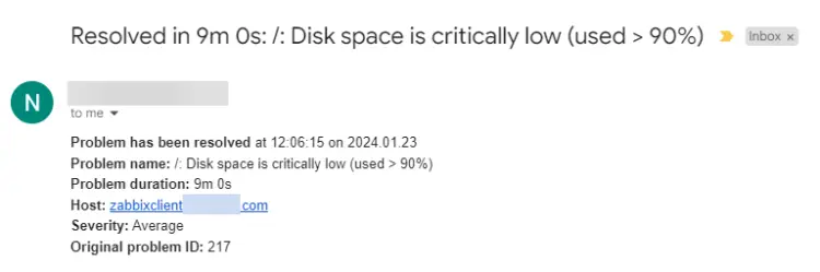 Zabbix Test Issue resolved email