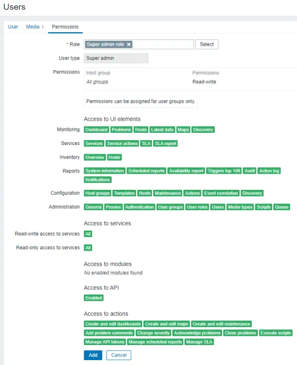 Zabbix User Permissions