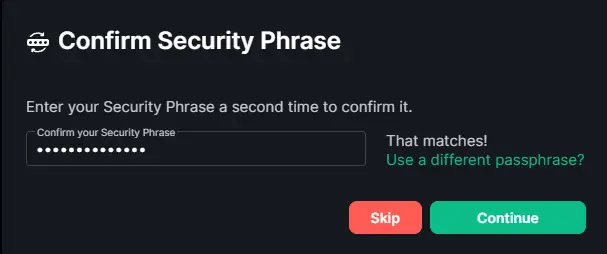 Element Confirm Security Phrase