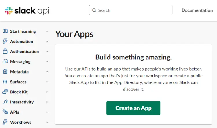 Slack API apps