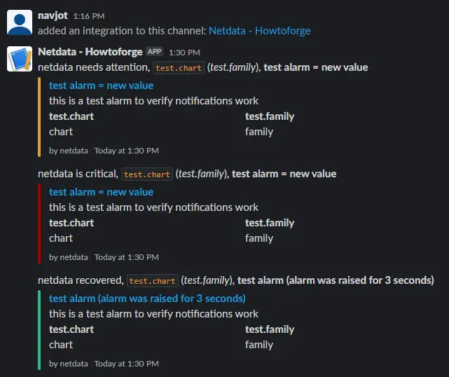 Netdata Slack Test Notifications