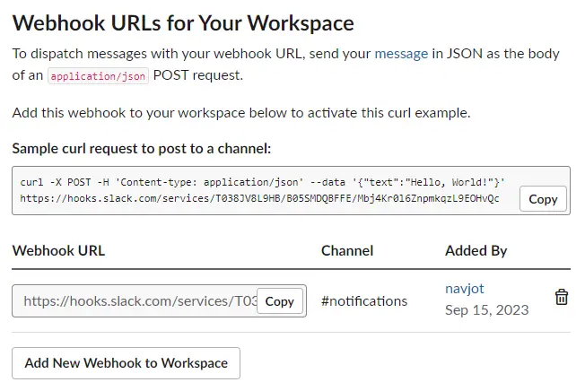 Slack Webhook URL