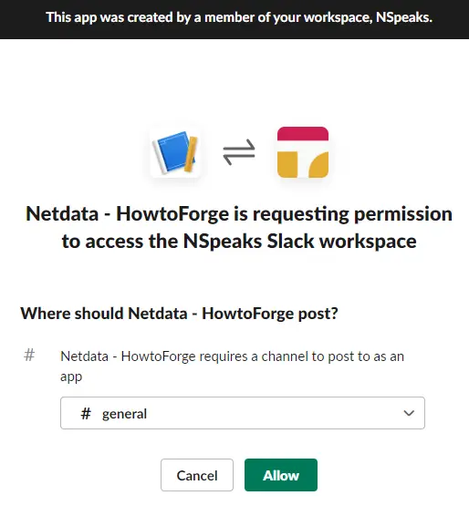 Add Netdata Slack App to WorkSpace