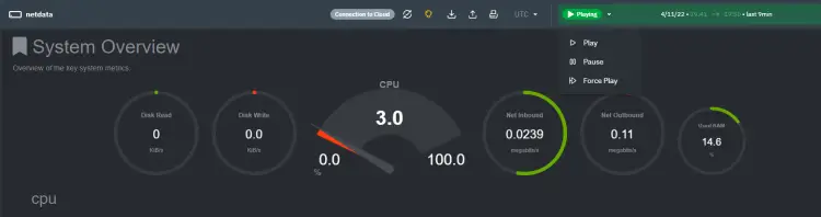 Netdata Play/Pause Button