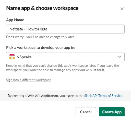 Slack App Name Popup