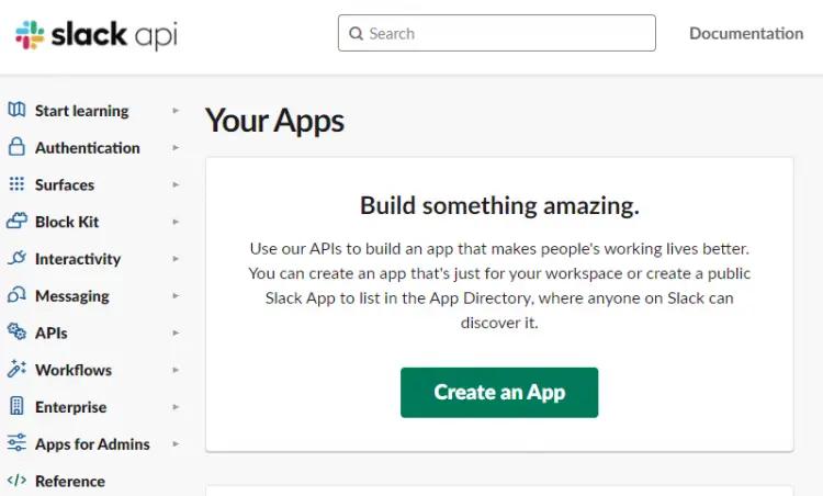 Slack API apps