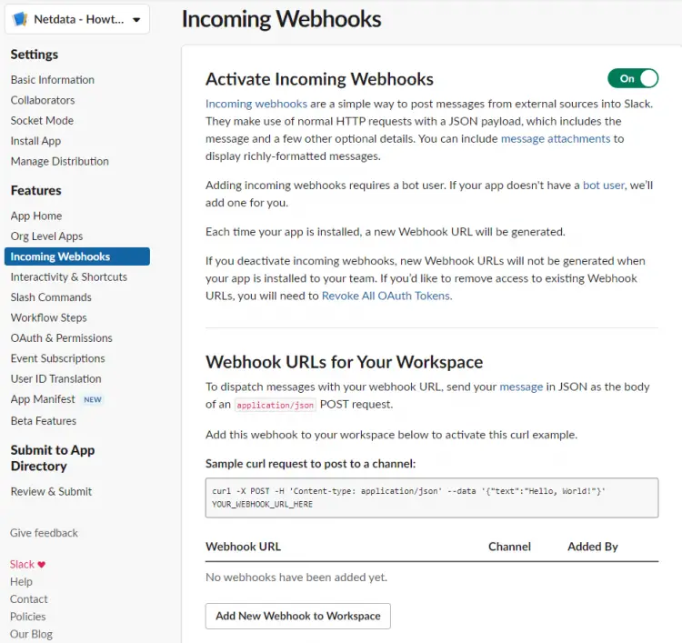 Slack Apps Incoming WebHooks