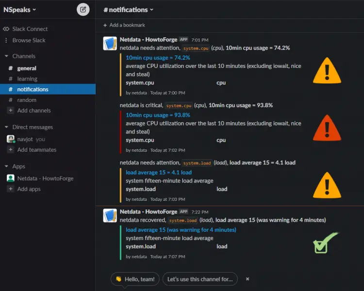 Slack CPU Usage Notifications