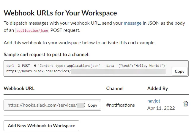 Slack Webhook URL