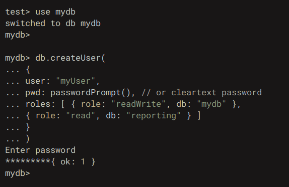create database and user